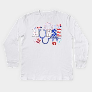 4th Of July Nursing For Women Stethoscope Nurse Graduation Kids Long Sleeve T-Shirt